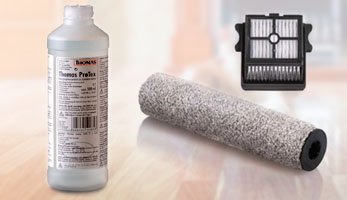 AquaFloorCleaner Cordless Plus, запасной валик, фильтр и моющий концентрат  THOMAS AquaFloorCleaner Cordless Plus, в комплекте есть запасной валик, фильтр и моющий концентрат ProTex