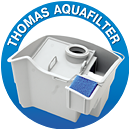 Знак водяного фильтра THOMAS Aquafilter Знак системы водяной фильтрации THOMAS Aquafilter, которая удерживает 99,99% пыли и 100% пыльцы