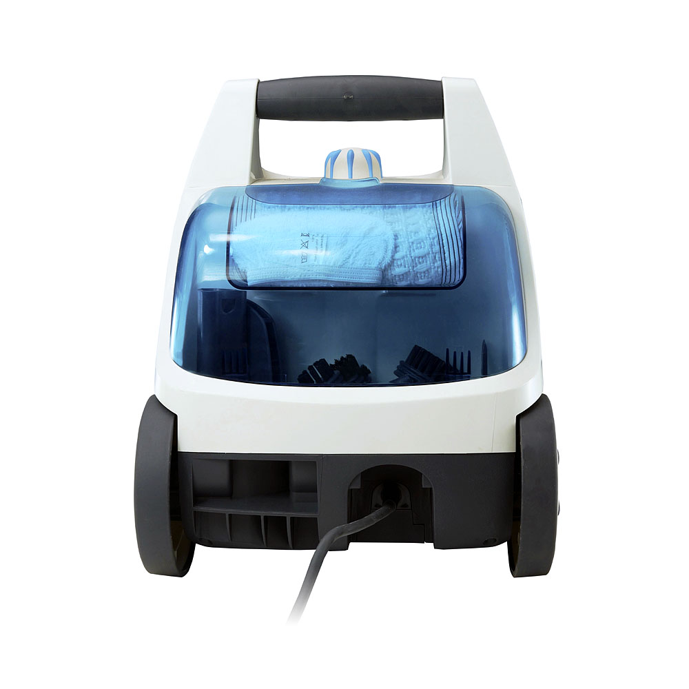 Пароочиститель THOMAS Vaporo Buggy, вид сзади Пароочиститель THOMAS Vaporo Buggy, вид сзади. Аксессуары удобно размещены в корпусе прибора