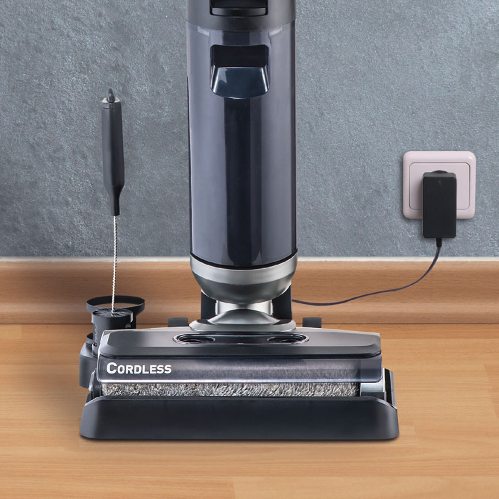 AquaFloorCleaner Cordless, зарядка прибора на станции Аккумуляторный пылесос AquaFloorCleaner Cordless, экономия пространства при хранении и быстрая зарядка