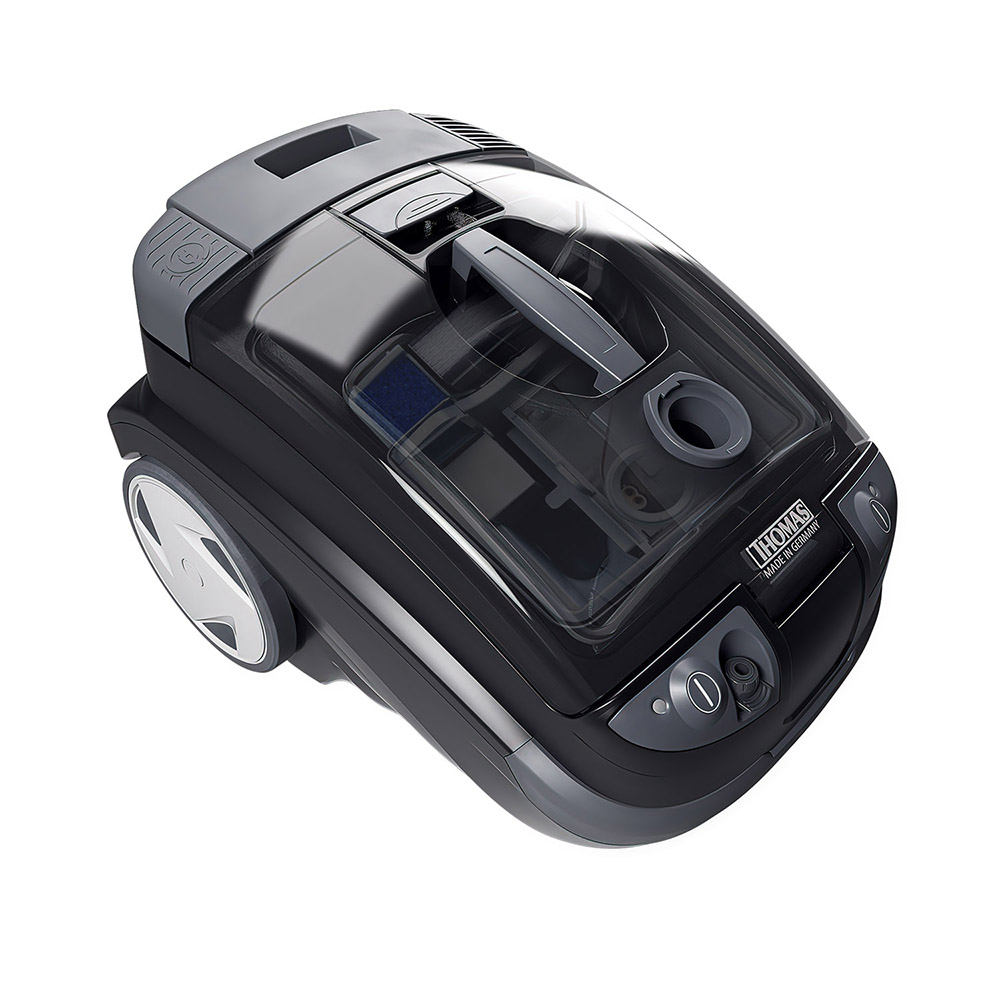 Моющий пылесос THOMAS AQUATIC ONYX, вид сбоку Моющий пылесос с водяным фильтром Aquafilter THOMAS AQUATIC ONYX Вид сбоку на прозрачную крышку