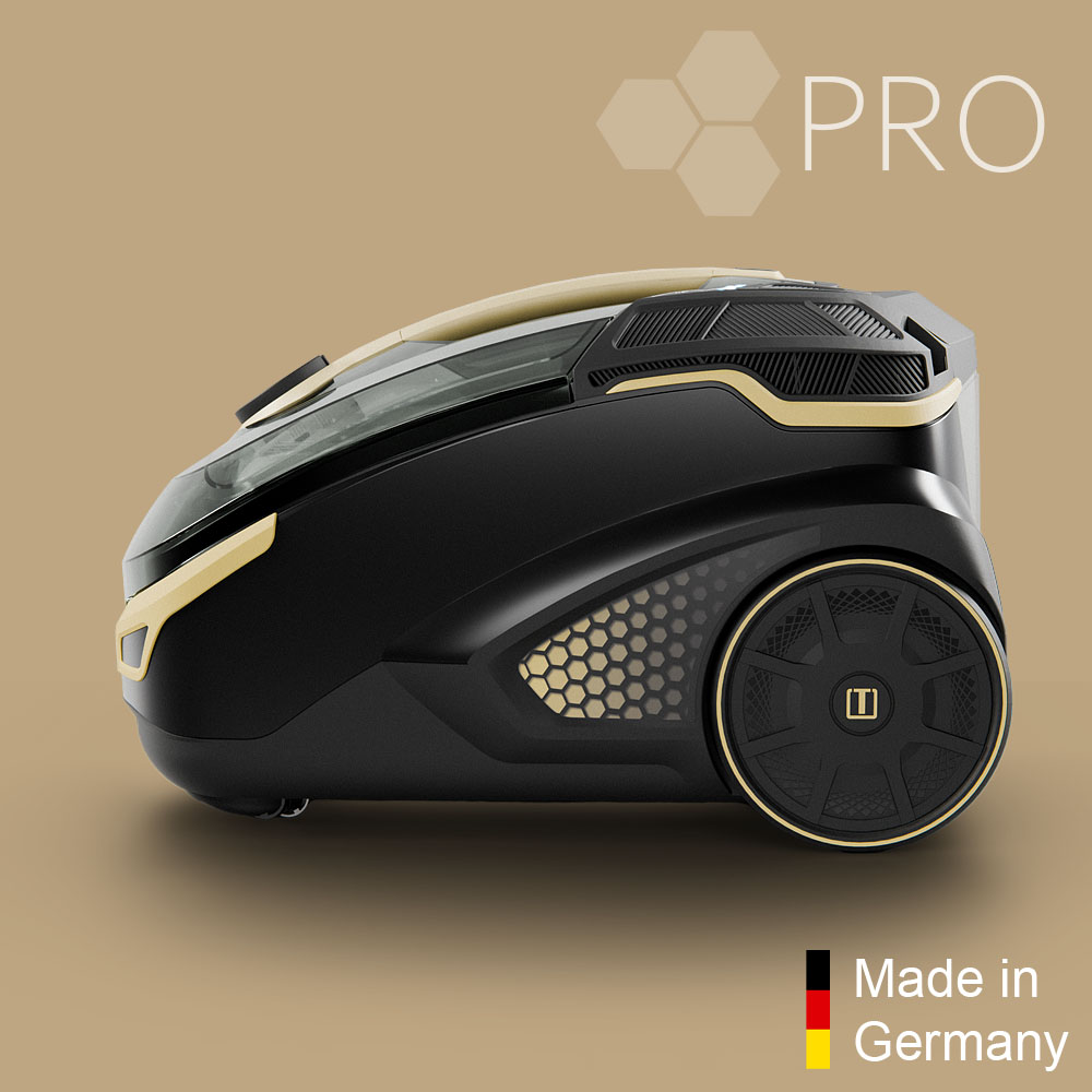 Amfibia Pro Evo, вид сбоку, цвет черно-бежевый Моющий пылесос Amfibia Pro Evo для уборки ковров, твердого пола, мебели и паркета