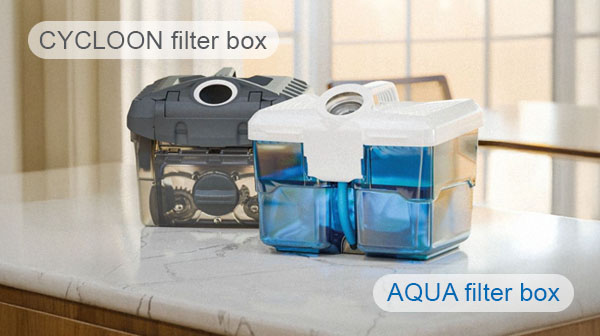 Системы фильтрации CYCLOON filter box с черной крышкой и AQUA filter box Система фильтрации THOMAS CYCLOON filter box для быстрой и гигиеничной уборки и AQUA filter box для очистки воздуха